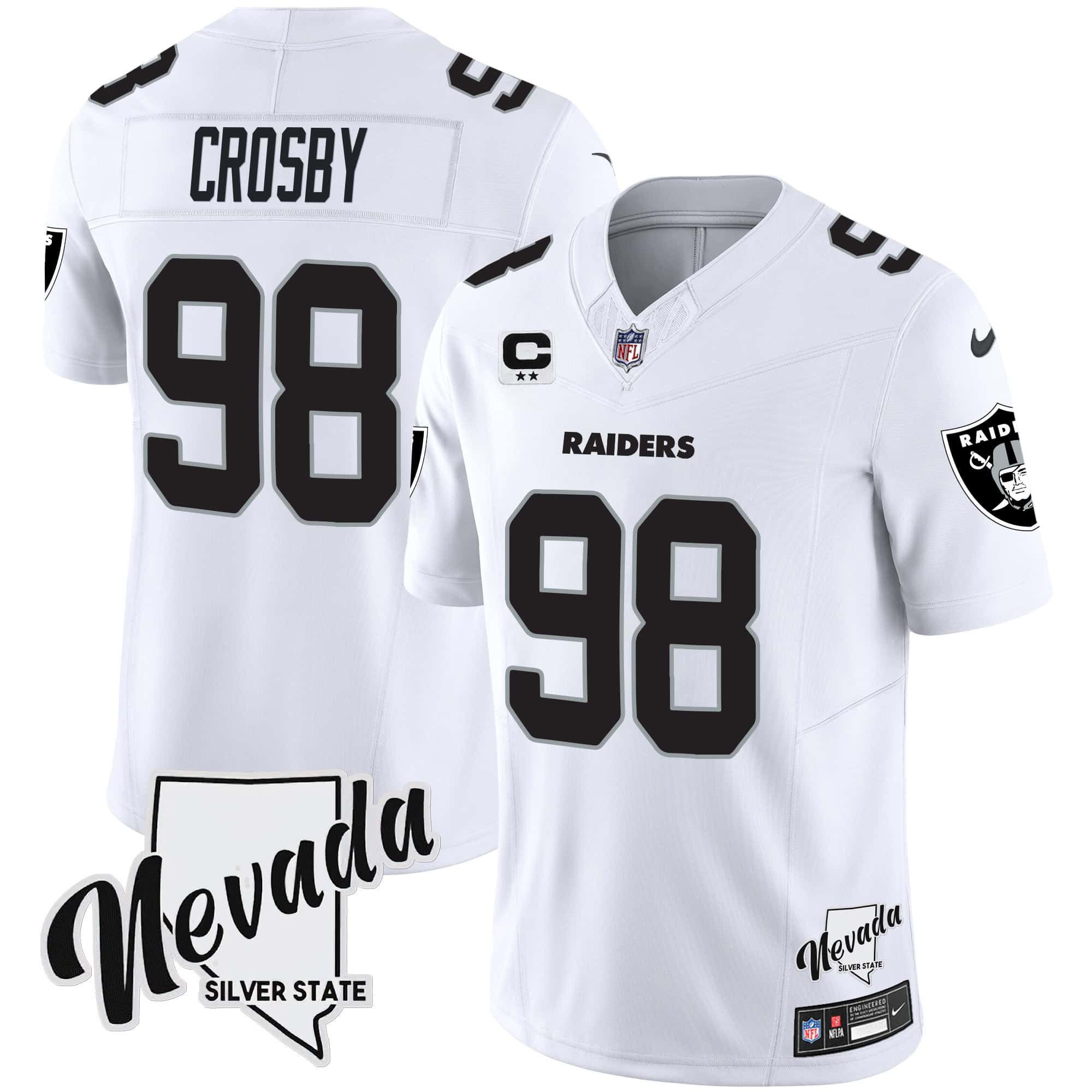 Men Oakland Raiders #98 Crosby White 2024 Nike Nevada Silver State Patch Vapor NFL Jersey->customized nfl jersey->Custom Jersey